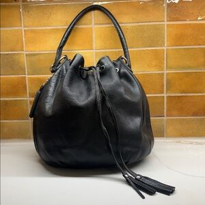Roots Vintage Genuine Black Pebbled Leather Hobo Bag